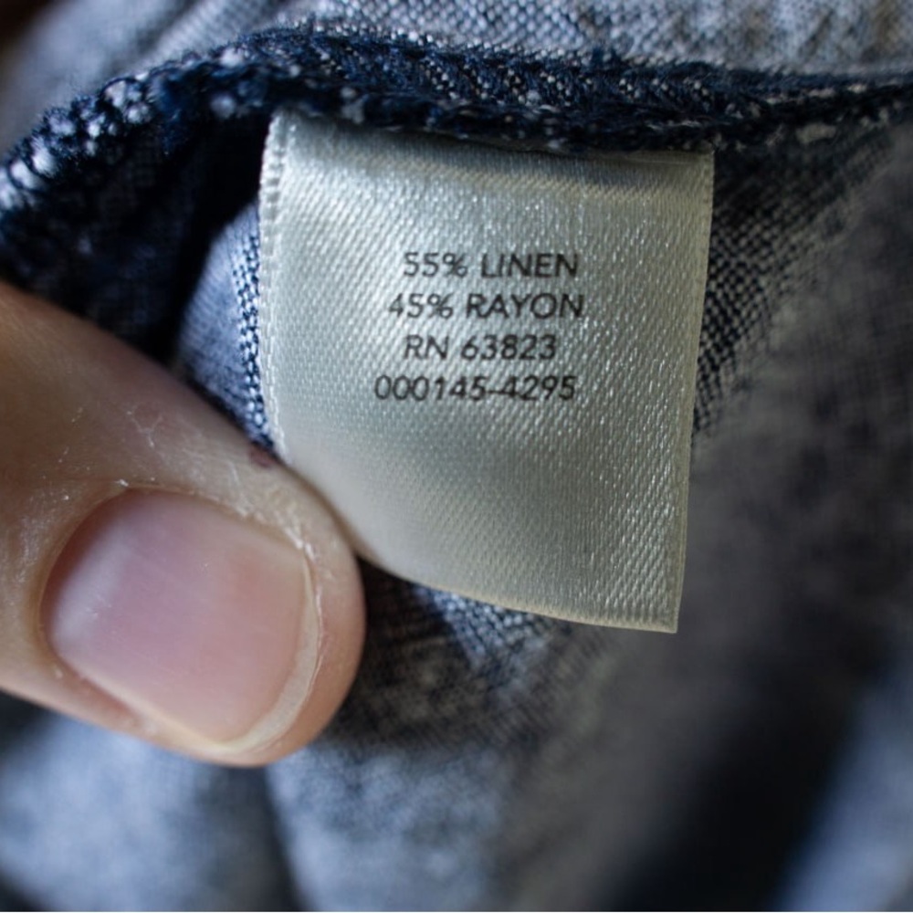 Christopher & Banks Linen Blend Top Petite Large Gray Button Front Casual Blouse - Picture 4 of 8